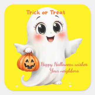 Autocollant mignon joyeux Halloween avec texte aju