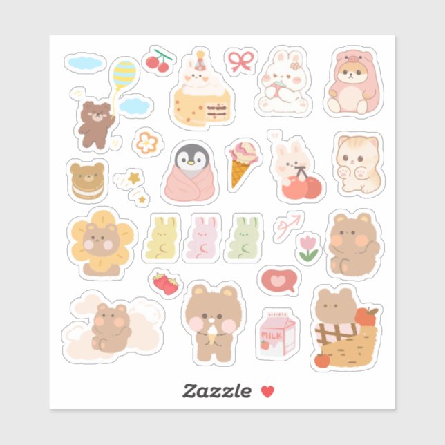 Autocollant Mignon Kawaii Animal (Feuille)
