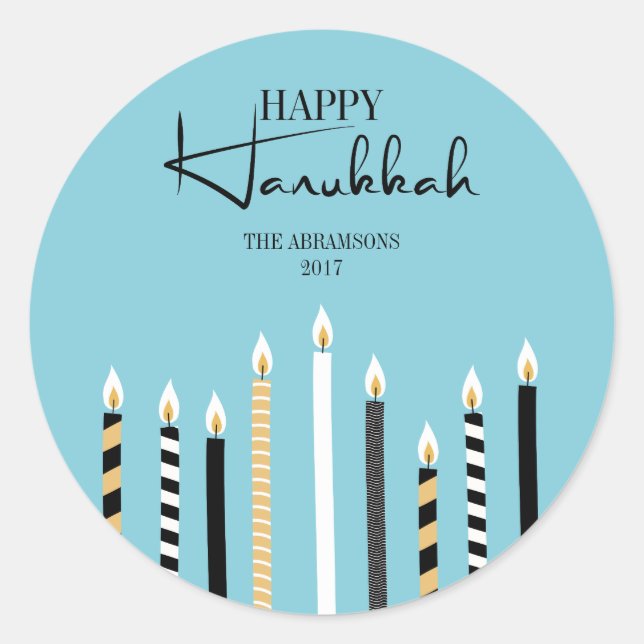 Autocollant moderne Happy Hanoukka Candles (Devant)