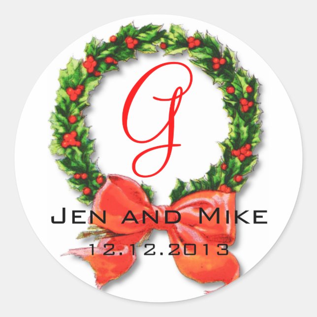 Autocollant Monogram G Mariage de Noël personnalis (Devant)