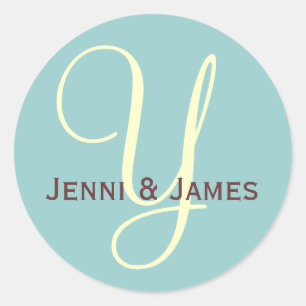 Autocollant Monogram Y Cream & Blue Wedding person