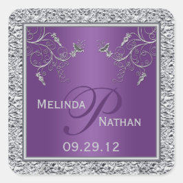 Autocollant monogramme à huile violette et argent