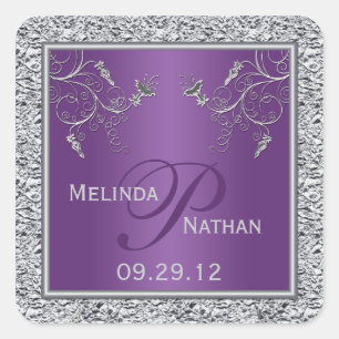 Autocollant monogramme à huile violette et argent