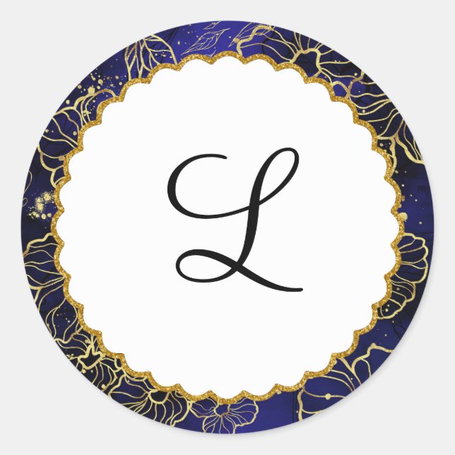 Autocollant Monogramme bleu marine et or floral (Devant)