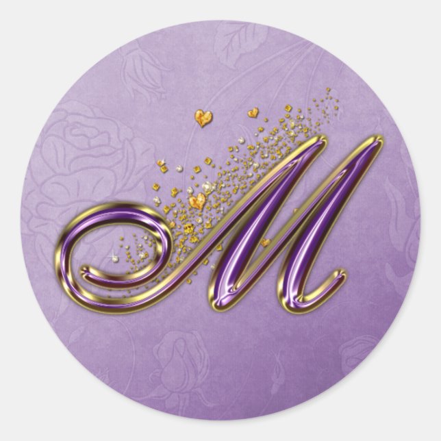Autocollant Monogramme M Parties scintillant viole (Devant)