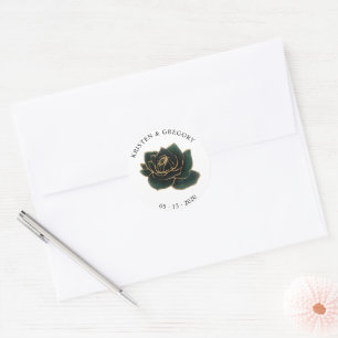 Autocollant Monogramme Roses Vert et Or Aquarelle
