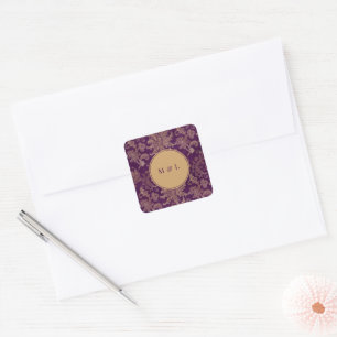 Autocollant monogramme violet de Damas Royal