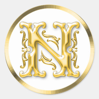 Autocollant N rond initial en or