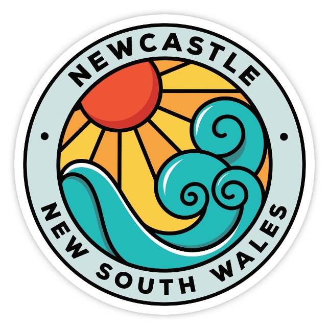 Autocollant Newcastle, NSW Australie (Newcastle New South Wales Australia sun and surf round sticker)