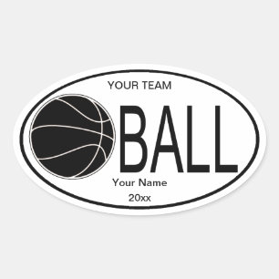 Autocollant noir et blanc de basketball ovale