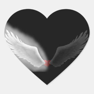 Autocollant noir et blanc de coeur d'aile d'ange