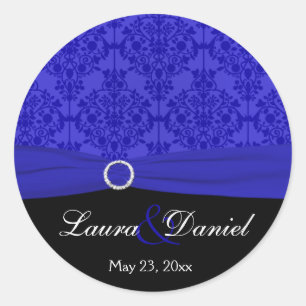 Autocollant noir et bleu cobalt Damask 1,5" rond
