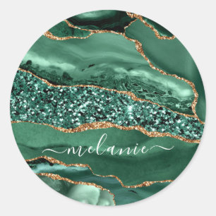 Autocollant nom personnalisé Marbre Pailleté Vert 