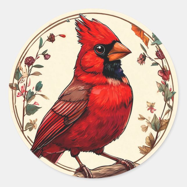 Autocollant oiseau cardinal floral nature (Devant)