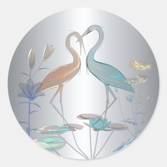 Autocollant Oiseaux Amour Argent (Devant)