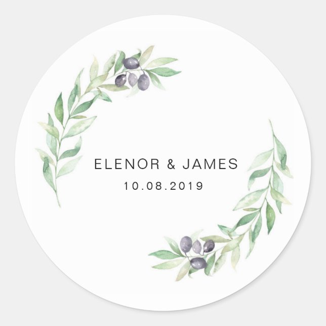 Autocollant olive de faire-part de mariage (Devant)