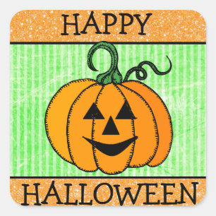 Autocollant orange et vert de Halloween heureux de