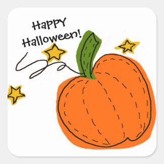 Autocollant Orange Halloween Citrouille Gold Stars
