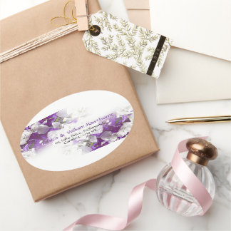 Autocollant ovale blanc floral violet