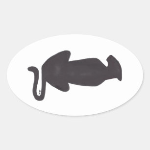 Autocollant ovale blanc silhouette de chat noir