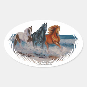 Autocollant ovale, Chevaux dans le surf