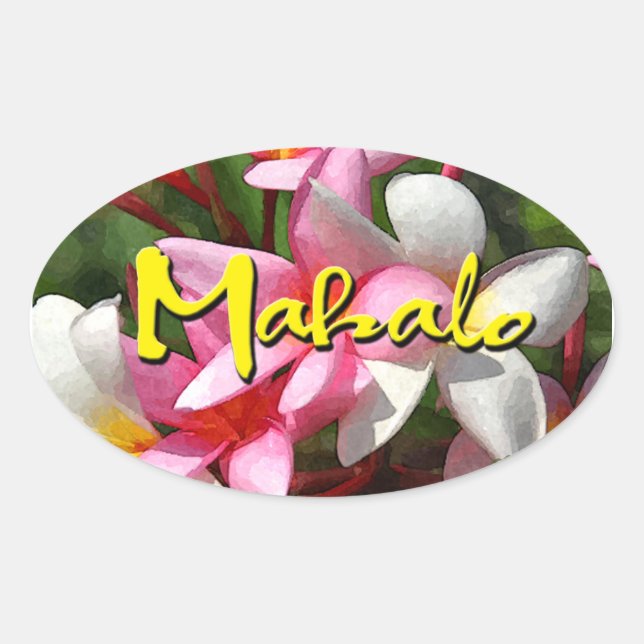 Autocollant ovale Mahalo plumeria (Devant)