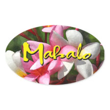 Autocollant ovale Mahalo plumeria