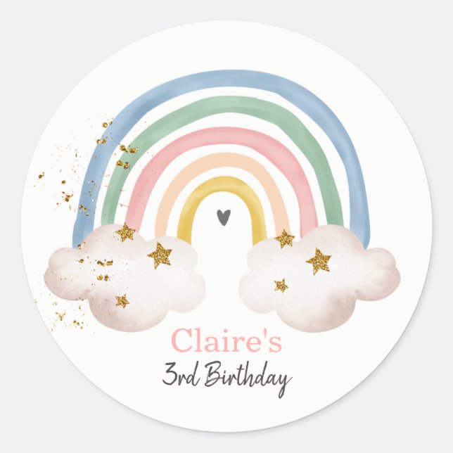 Autocollant Pastel Arc-en-ciel Bohème Anniversaire (Devant)