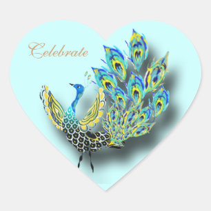 Autocollant peint de coeur de paon