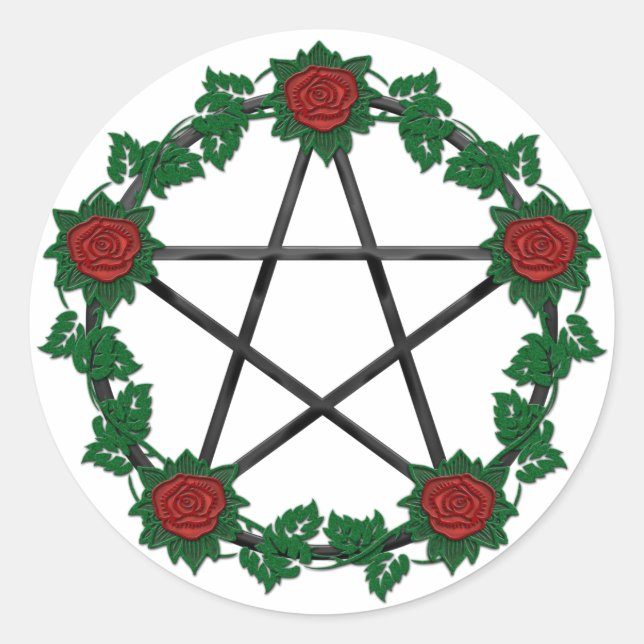 Autocollant Pentagramme Noir Rose Rouge (Devant)