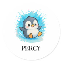 Autocollant Percy le Pingouin – Étiquette de nom d