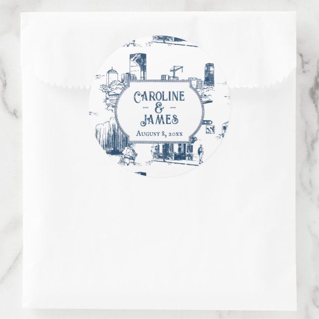 Autocollant personnalisé 3" Mariage Toile Navy Bos (Sac)