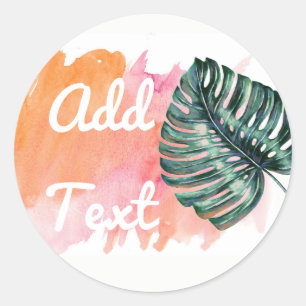 Autocollant personnalisé Coral rose Aquarelle Feui