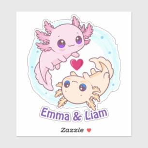 Autocollant personnalisé de couple d'axolotls pour