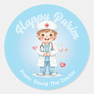 Autocollant personnalisé de Pourim – Thème Docteur