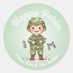 Autocollant personnalisé de Pourim – Thème Soldat