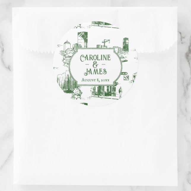 Autocollant personnalisé mariage vert forêt toile  (Sac)