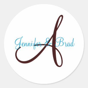 Autocollant personnalisé Monogramme Mariage bleu e