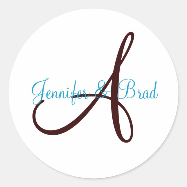 Autocollant personnalisé Monogramme Mariage bleu e (Devant)