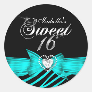 Autocollant personnalisé Sweet 16 Seize Aqua Black