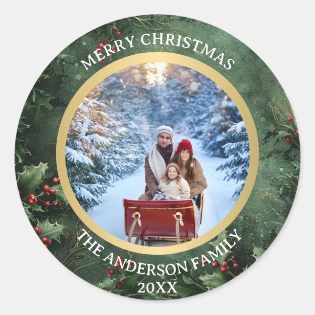Autocollant photo de Noël personnalisé (Devant)