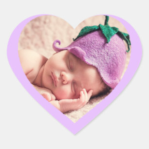 Autocollant photo personnalisé mou de coeur violet