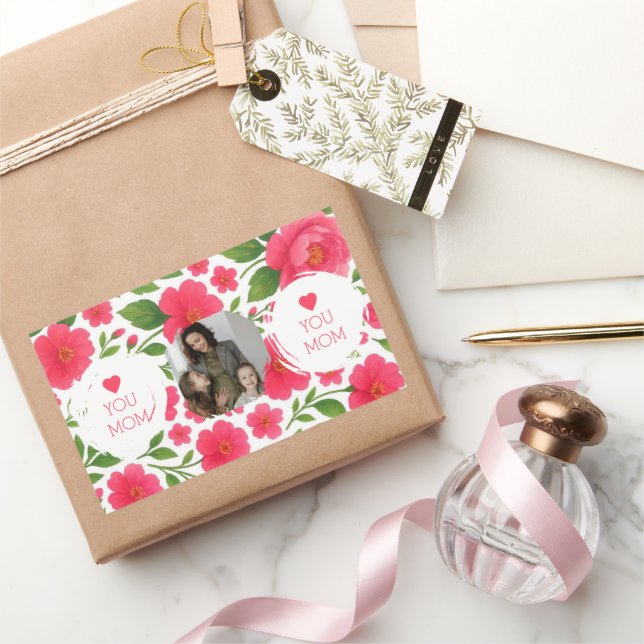 Autocollant photo personnalisé rouge floral - Amou (Cadeaux)