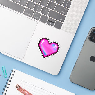 Autocollant Pixel Art Cœur Holographique Rose Amou