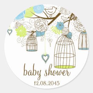Autocollant pour Baby Shower avec Cages à Oiseaux