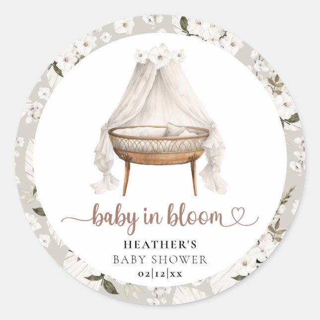 Autocollant pour Baby Shower Baby in Bloom Boho Fl (Devant)