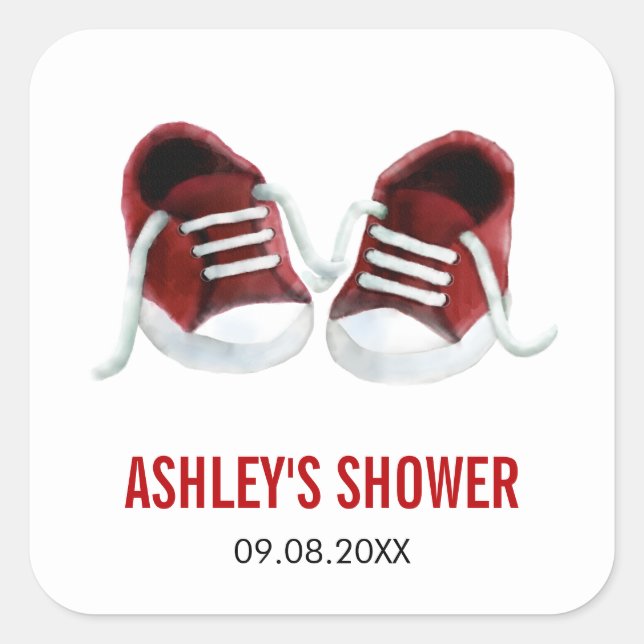 Autocollant pour Baby Shower Bébé Chaussures Rouge (Devant)