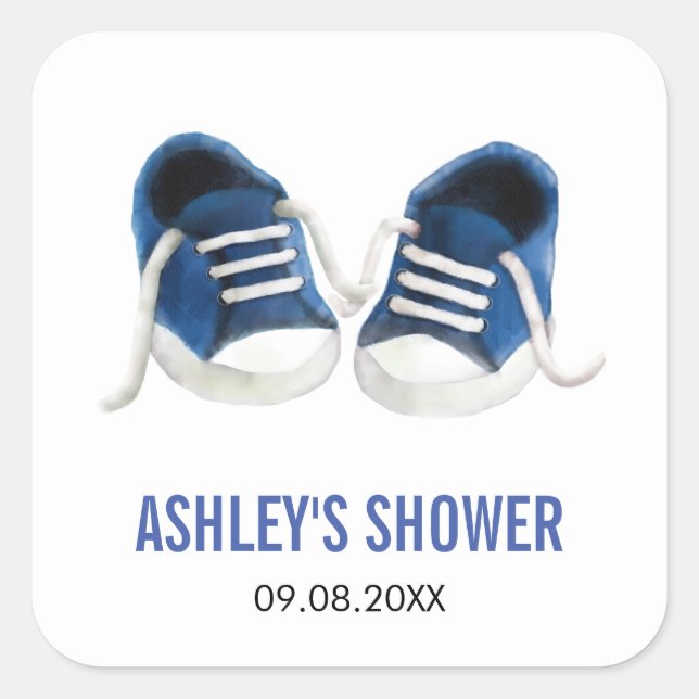 Autocollant pour Baby Shower Blue Baby Sneakers, É (Devant)