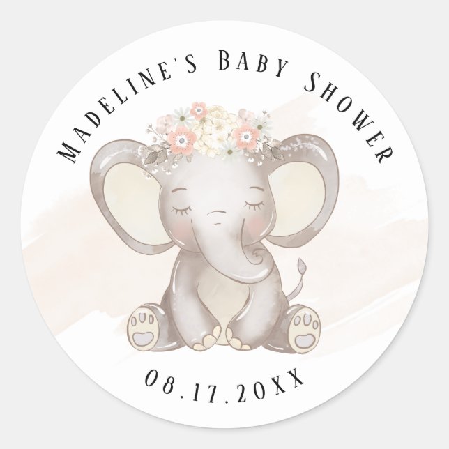 Autocollant pour Baby Shower Éléphant Bébé Fille (Devant)