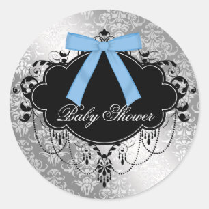 Autocollant pour Baby Shower Garçon Bleu Damassé N